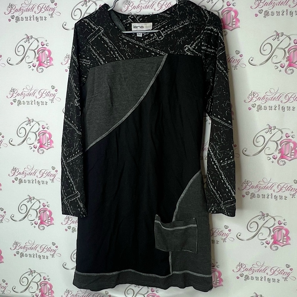 Lanalee dress pockets Black and Gray Long Sleeve Dress unique